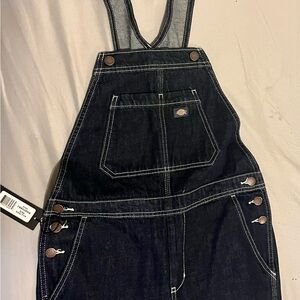 Dickies Navy Blue Denim Overalls with Contrast Stitching
